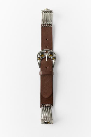 100% LEATHER BELT WITH STONES — Brown 1