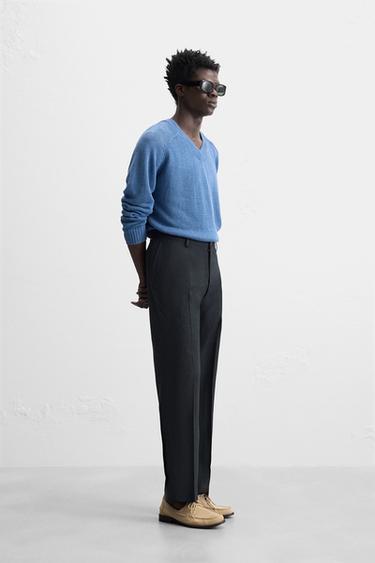 PANTALON DE COSTUME AVEC CHANVRE - LAINE - Bleu marine de Zara - Image 3