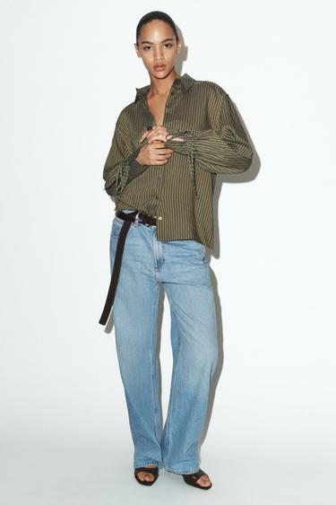 CAMICIA A RIGHE CON NASTRI - Kaki scuro di Zara