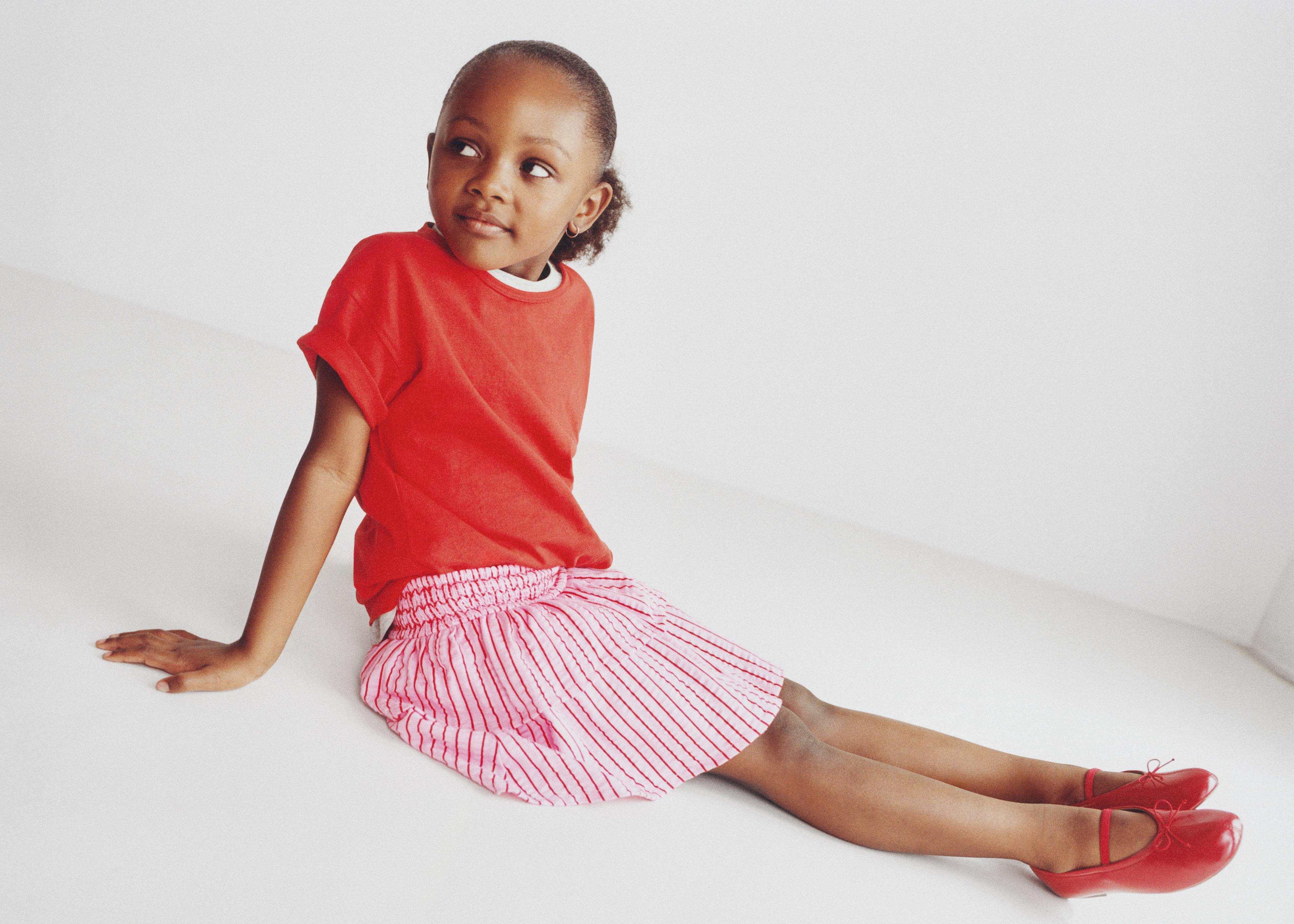 RUFFLED STRIPED SKIRT — Pink