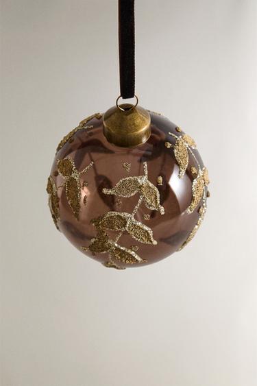 DÉCORATION SAPIN BOULE VERRE FEUILLES NOËL - Marron de Zara - Image 1