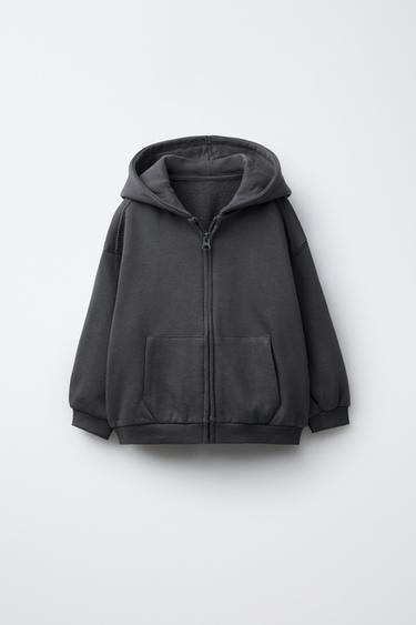 HOODIE WITH ZIP - Dark anthracite by Zara