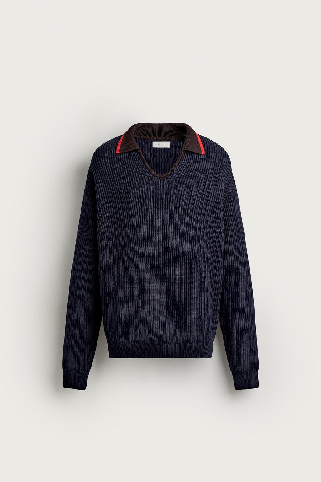 CONTRAST COLLAR KNIT POLO SHIRT