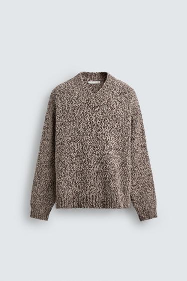 Zara WOOL BLEND TEXTURED JUMPER - Burgundy