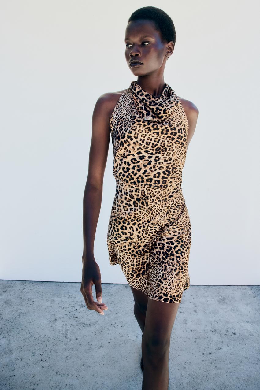 leopard silk mini dress Zara - Short Satin Effect Dress - Leopard - Xl