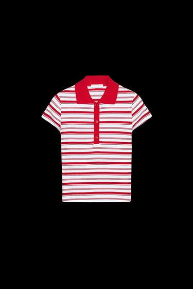 STRIPED RIBBED POLO SHIRT - White / Red by Zara - Image 0