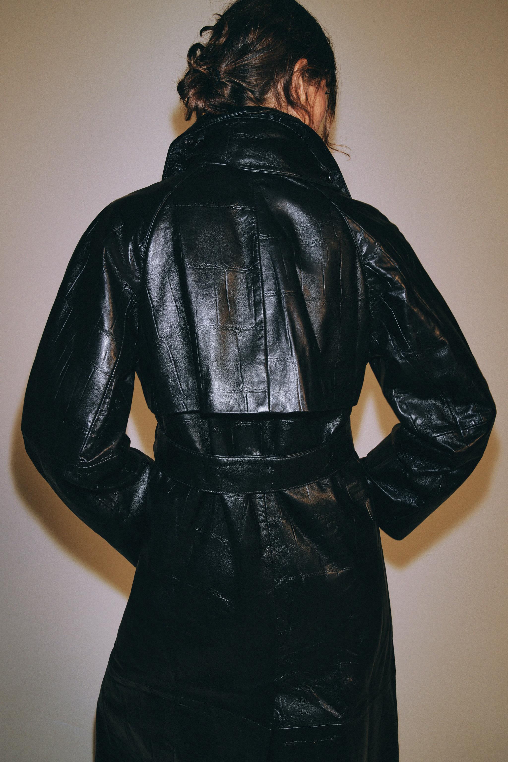 100% LEATHER LONG TRENCH COAT ZW COLLECTION