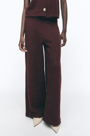 WIDE LEG TROUSERS WITH A TEXTURED WEAVE - Dark burgundy by Zara