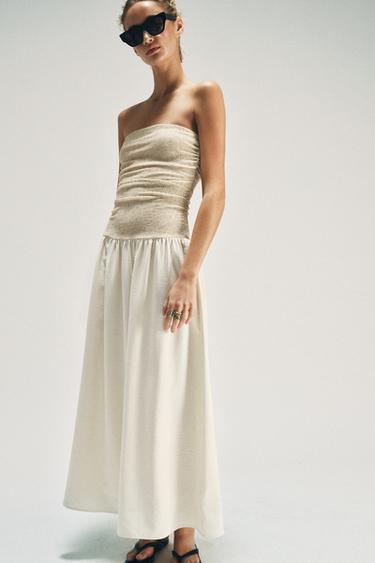 COMBINED STRAIGHT NECK DRESS - Mid-ecru by Zara