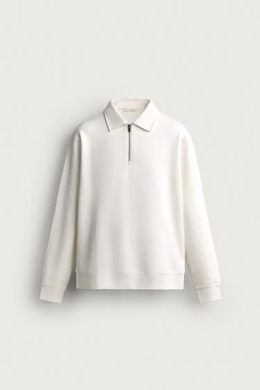 SUDADERA POLO INTERLOCK CREMALLERA - Blanco roto de Zara