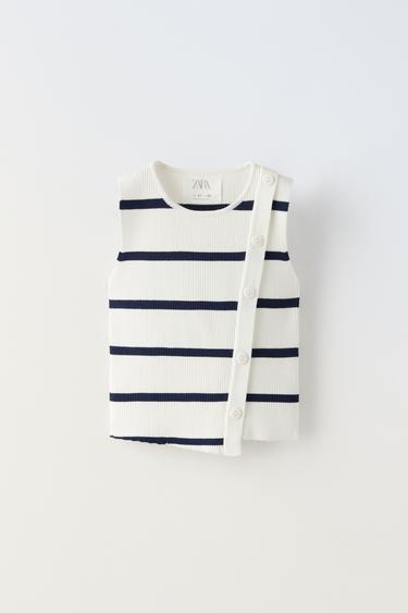 STRIPED BUTTONED TOP - Ecru by Zara