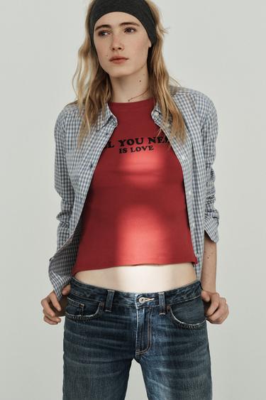Zara FRONT TEXT T-SHIRT - Red