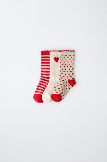 3-PACK OF MID-CALF HEART AND STRIPE SOCKS - Red by Zara