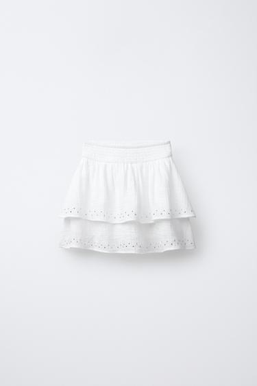 Zara SKORT WITH STUDS AND RUFFLES - White