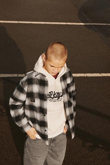 Zara PLAID PADDED OVERSHIRT - Black