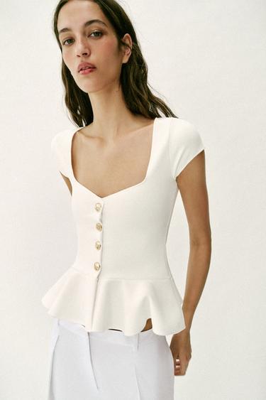 TOP PÉPLUM À BOUTONS - Blanc cassé de Zara - Image 1
