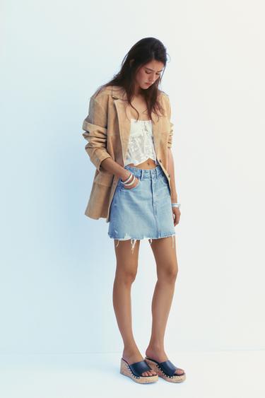 Zara TRF DENIM MINI SKIRT - Light blue