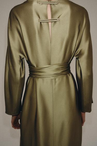 ZW COLLECTION SATIN MIDI DRESS - Olive green by Zara
