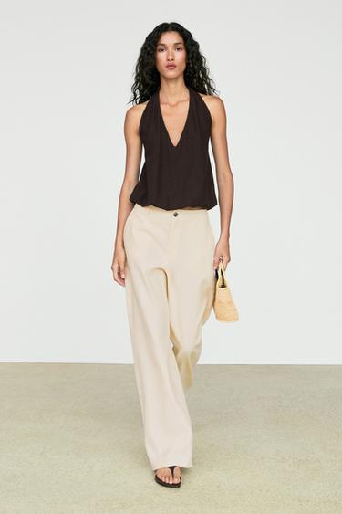 Zara Linen blend relaxed fit pants - Tan marl - Image 0