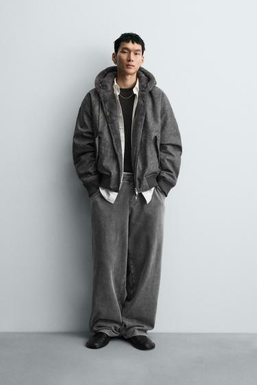 LEATHER EFFECT REVERSIBLE BOMBER JACKET - Anthracite Grey by Zara