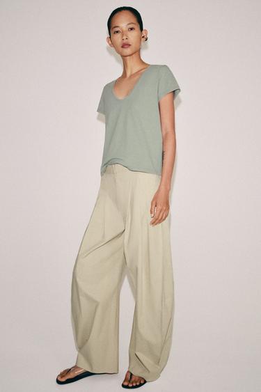 T-SHIRT EN COTON À MANCHES COURTES - Bleu clair de Zara - Image 3