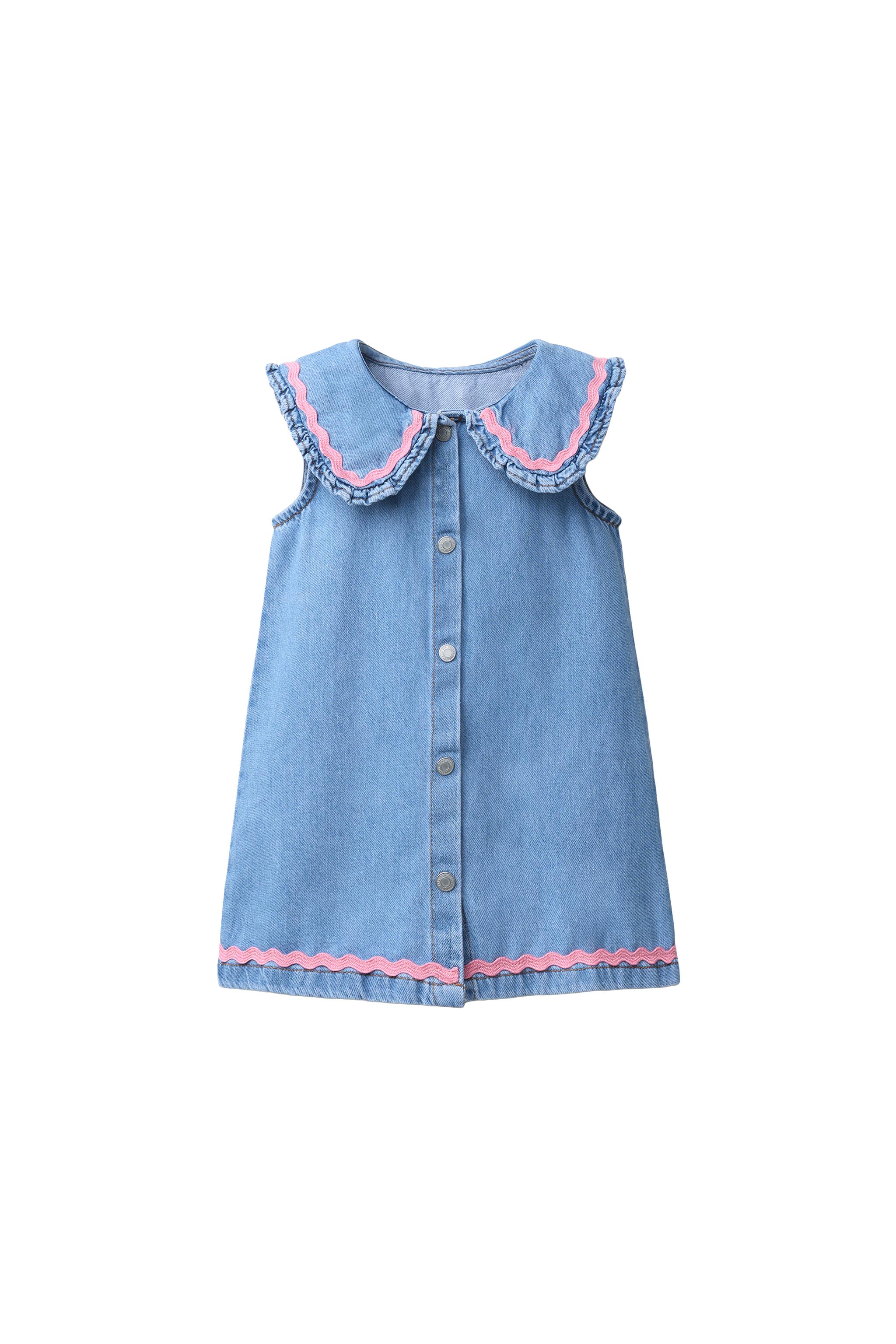 white christmas dresses Peter Pan Embellished Collar Denim Dress main image 1