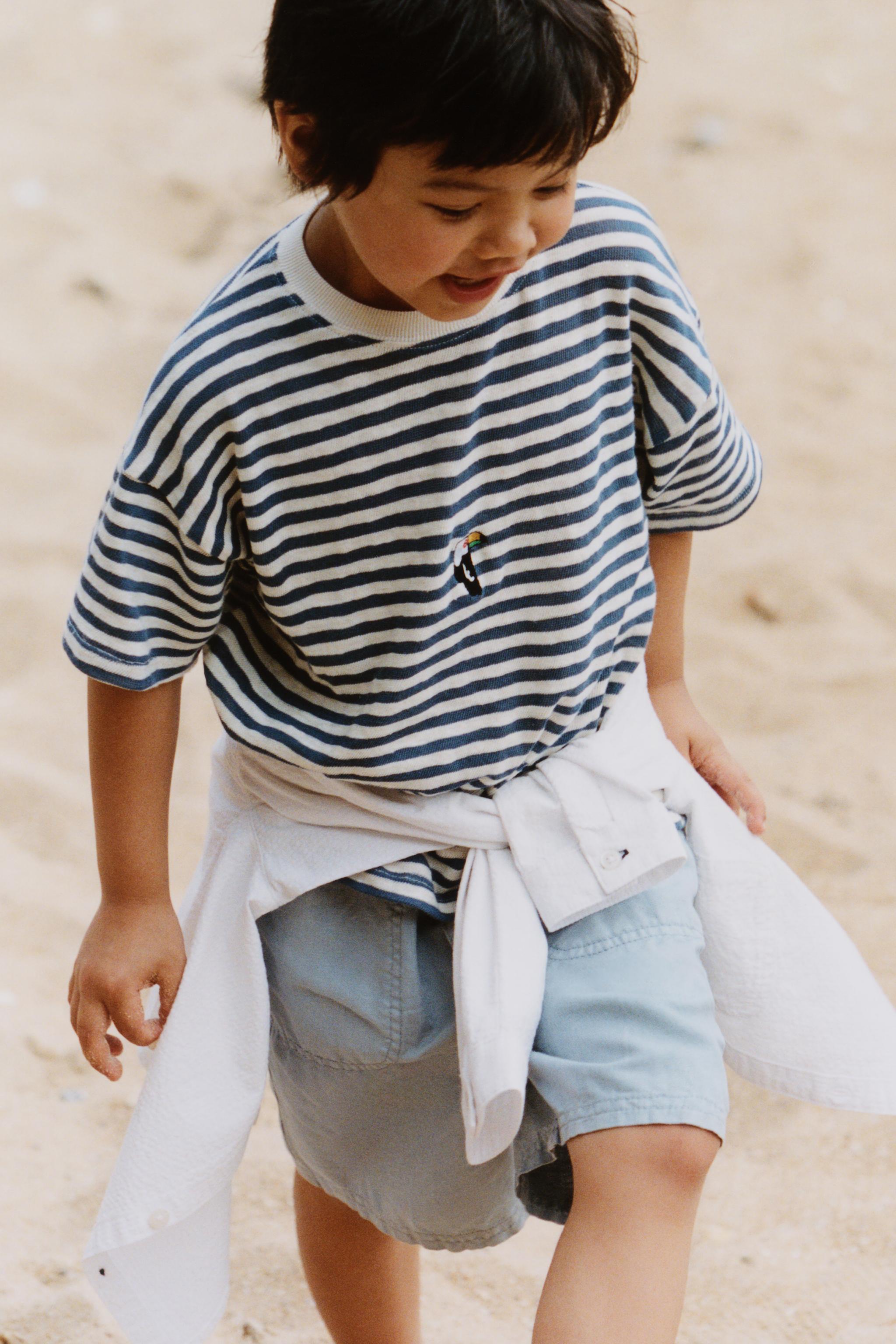 EMBROIDERED STRIPED T-SHIRT — Blue
