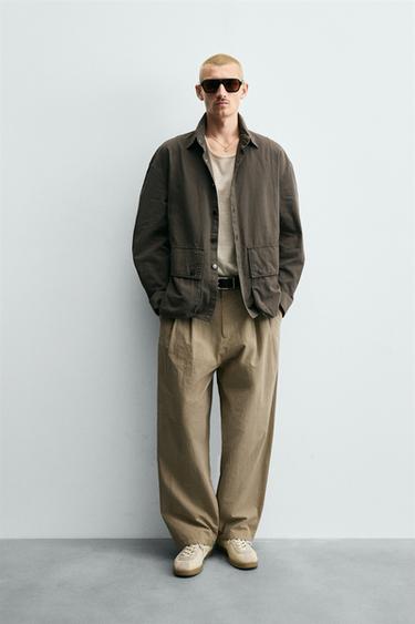 RELAXED FIT OVERSHIRT WITH POCKETS - Brown / Ecru by Zara - Image 0