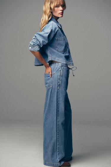Zara Z1975 JOGGER WIDE LEG JEANS - Mid-blue