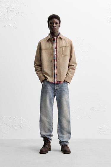 SUEDE LEATHER OVERSHIRT - Taupe grey by Zara - Image 0