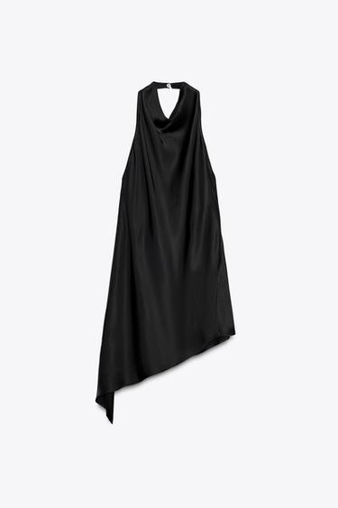Zara SATIN EFFECT HALTER TOP - Black