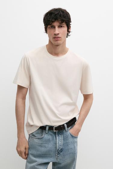 Zara 100% cotton T-shirt with shoulder detail - Ecru