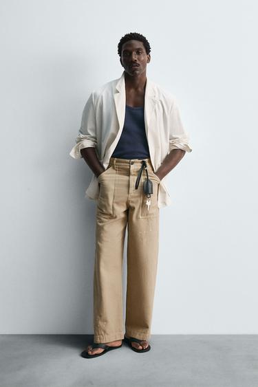 Zara LIMITED EDITION PAINT SPLATTER PANTS - Sand