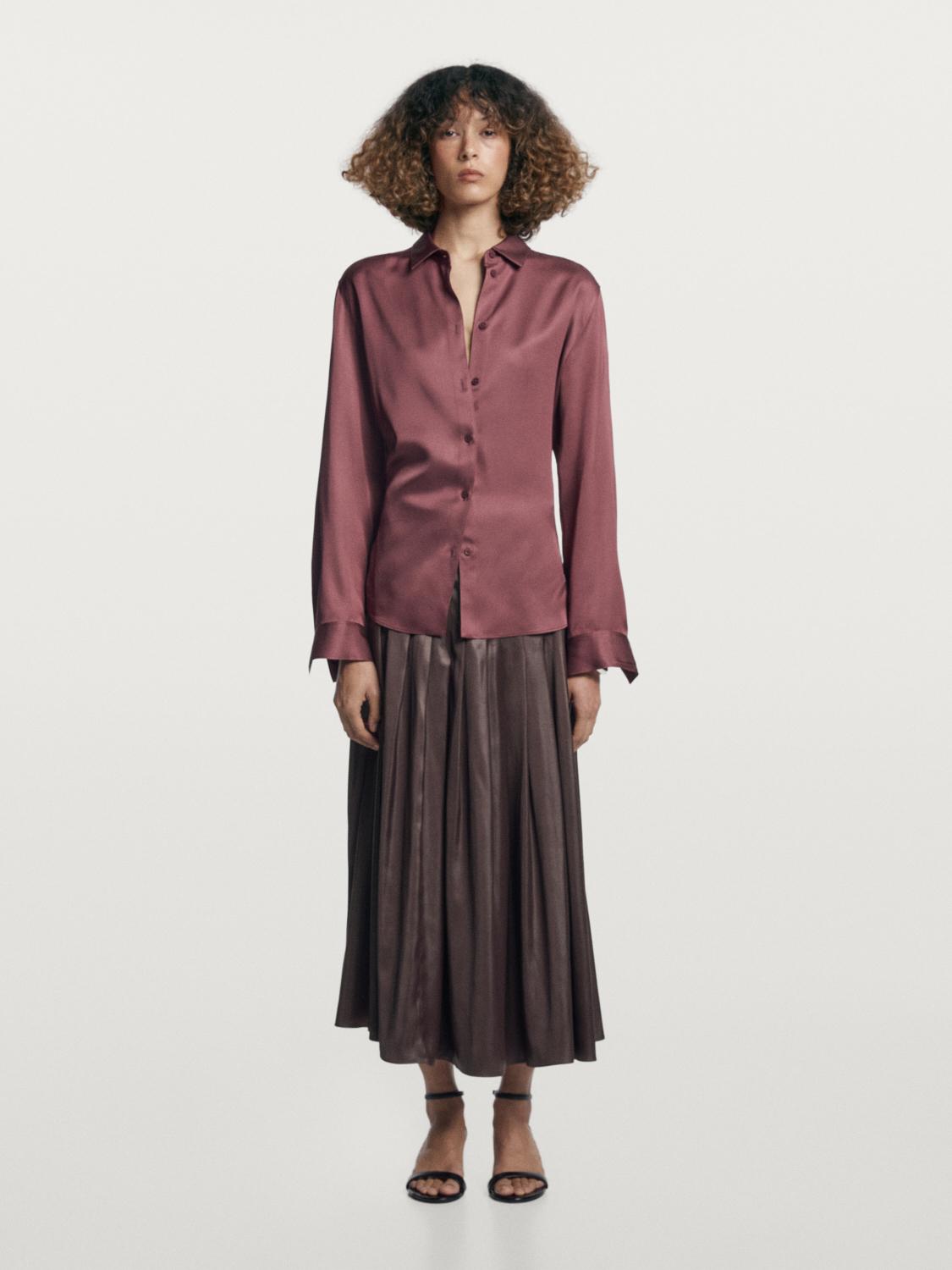 Pintuck midi skirt with waxed finish