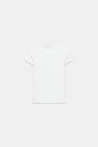 リブショートスリーブTシャツホワイトZaraのリブショートスリーブTシャツ - ホワイト 