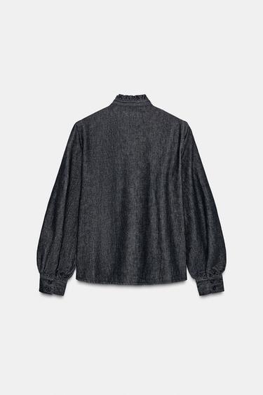 Zara ZW COLLECTION DENIM TIE SHIRT - Blue