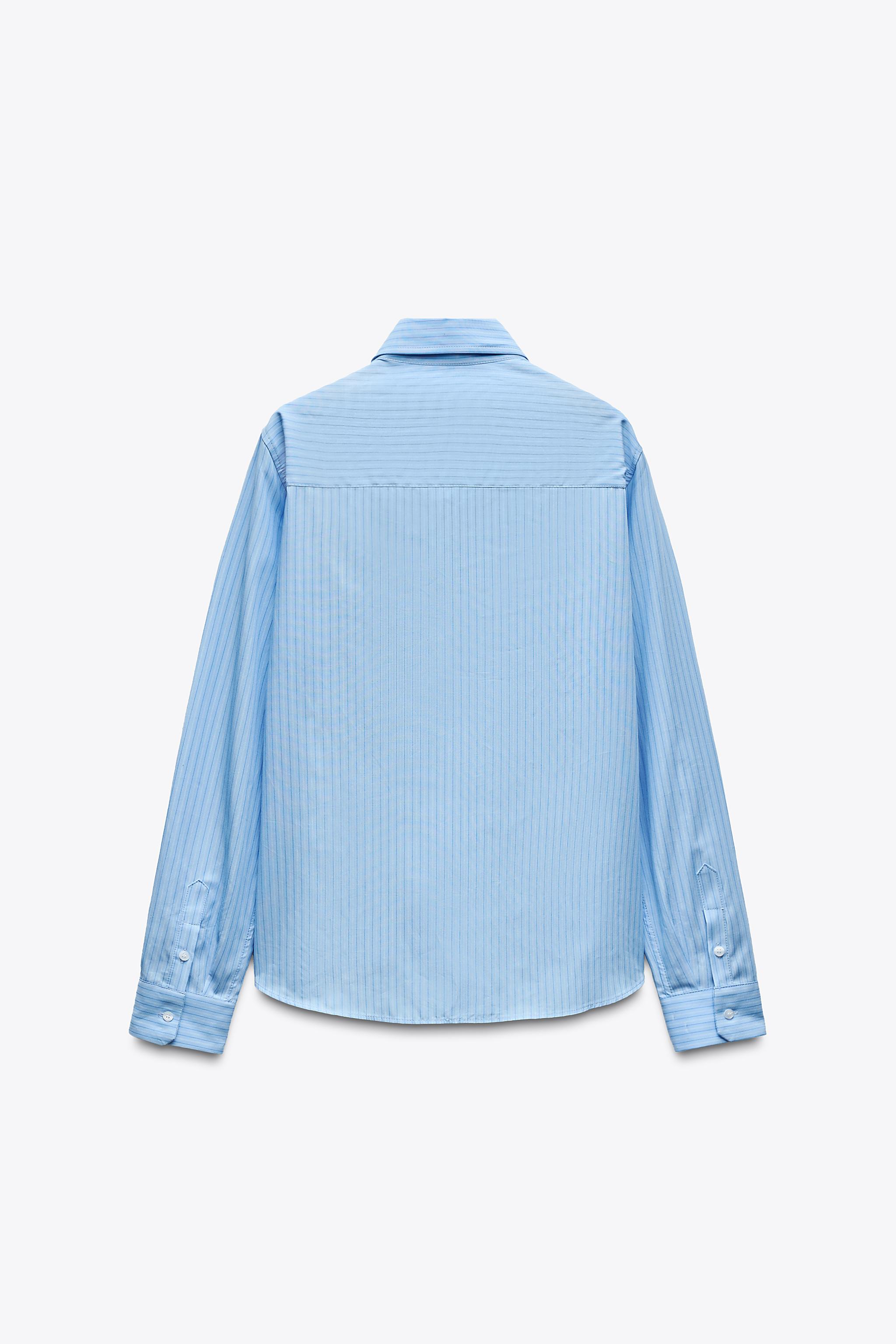 STRIPED POPLIN SHIRT - Blues | ZARA United States STRIPED POPLIN SHIRT - Blues | ZARA United States