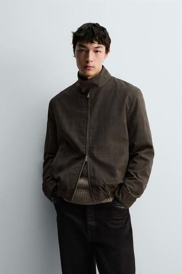 CHECK CROPPED FIT JACKET - Brown by Zara