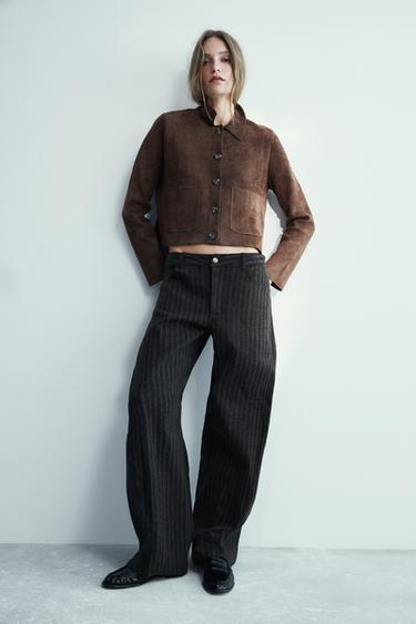 Zara ZW COLLECTION STRIPED BARREL PANTS - Gray marl
