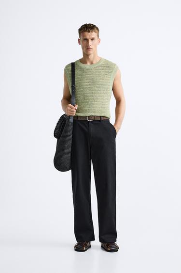 GILET EN MAILLE STRUCTURÉ - Vert clair de Zara