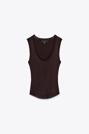 RIBBED KNIT TOP - Chocolate by Zara - Image 0
