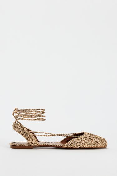 Zara TIED CROCHET SLINGBACK SHOES - Gold