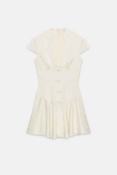 ROBE COURTE EN SATIN JACQUARD À BOUTONS - Écru de Zara - Image 2