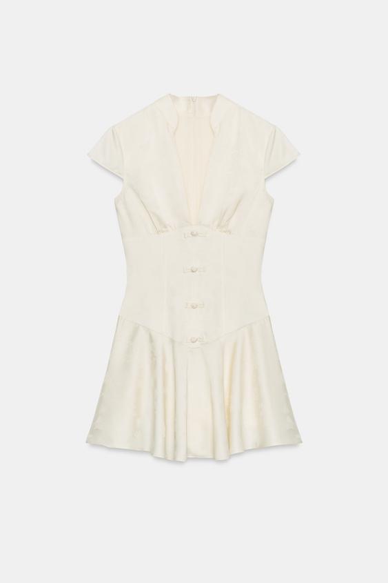 jacquard mini dress zara JACQUARD BALLOON MINI DRESS - Ecru