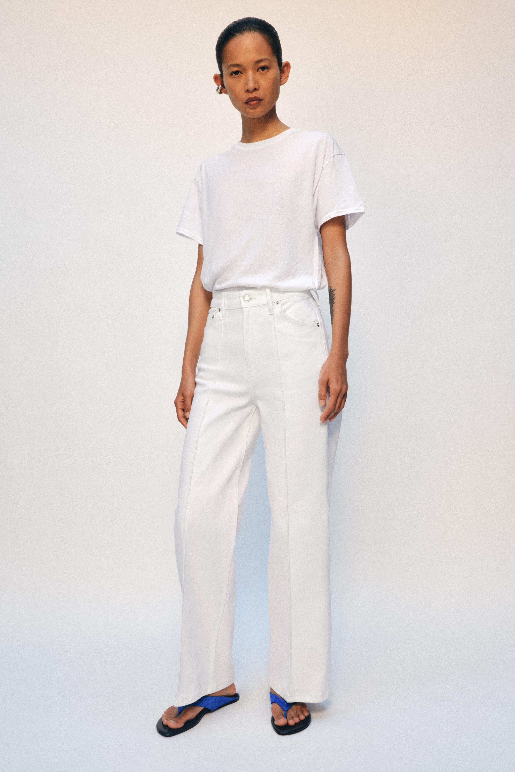 ZW COLLECTION ハイウエストワイドレッグデニムパンツ - オフホワイト