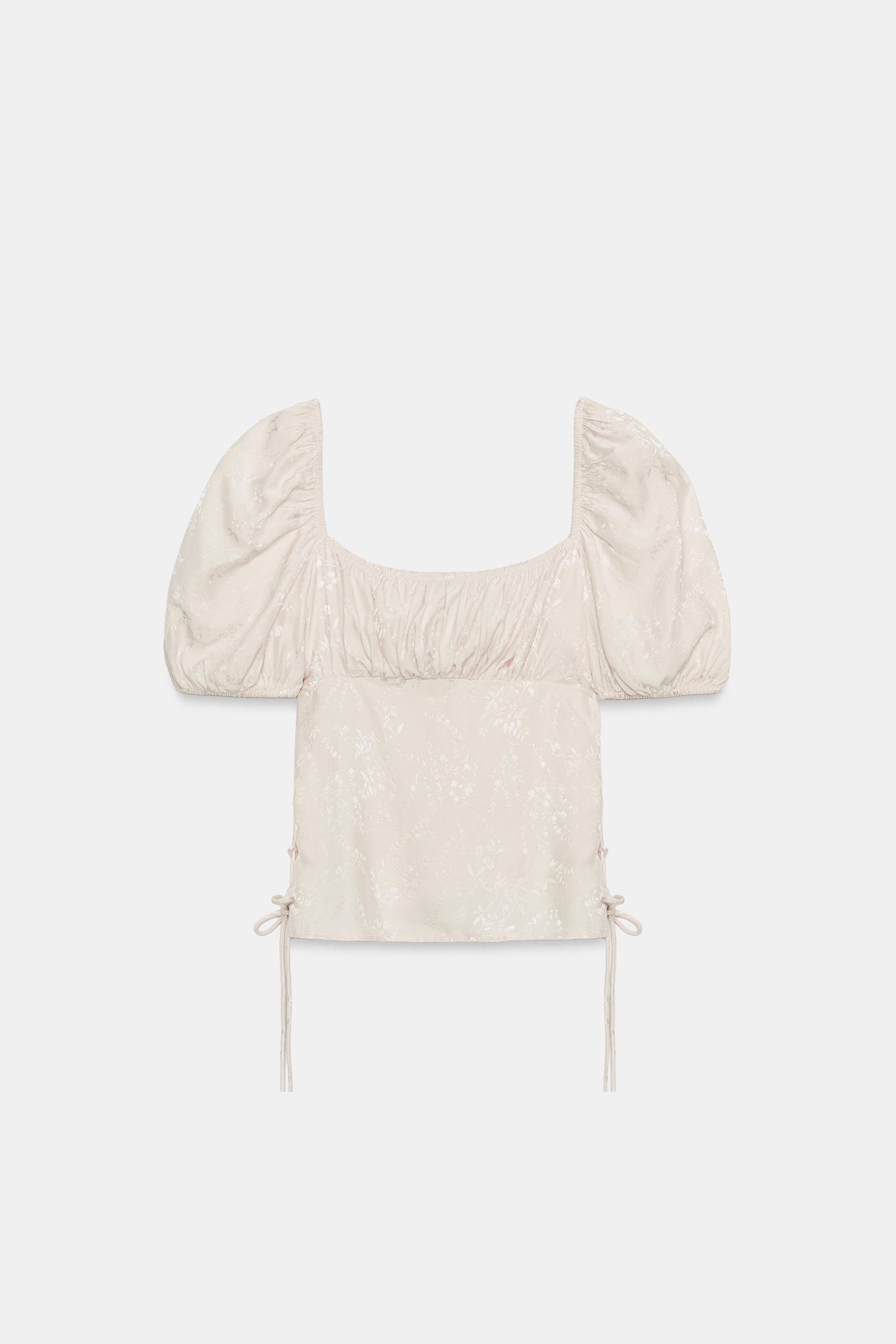 Женские рубашки Zara LACE-UP JACQUARD TOP — фото 4