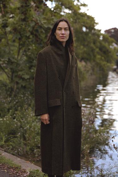 Zara WOOL BLEND COAT WITH VENTS ZW COLLECTION - Brown marl