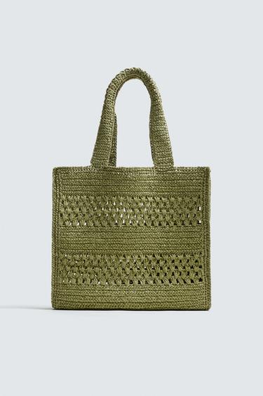 WOVEN TOTE BAG - Green by Zara