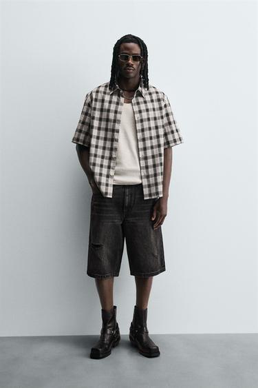 Zara TEXTURED PLAID SHIRT - Black / White - Image 0