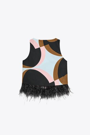 TOP IMPRIMÉ PLUMES - Noir de Zara - Image 3